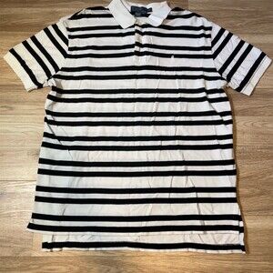 Polo Ralph Lauren Polo Shirt Mens XL Black & White Striped Short Sleeve